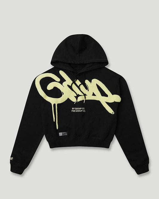Handstyle Cropped Hoodie Black/Sorbet